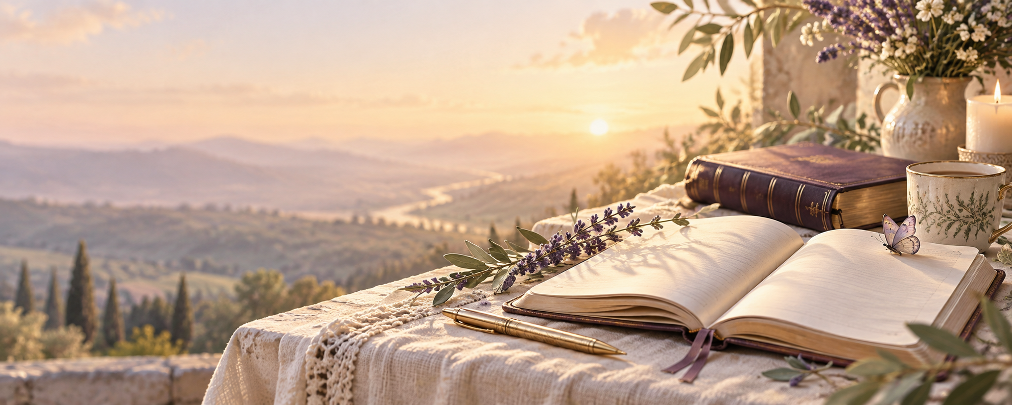 An open prayer journal and Bible in peaceful morning light