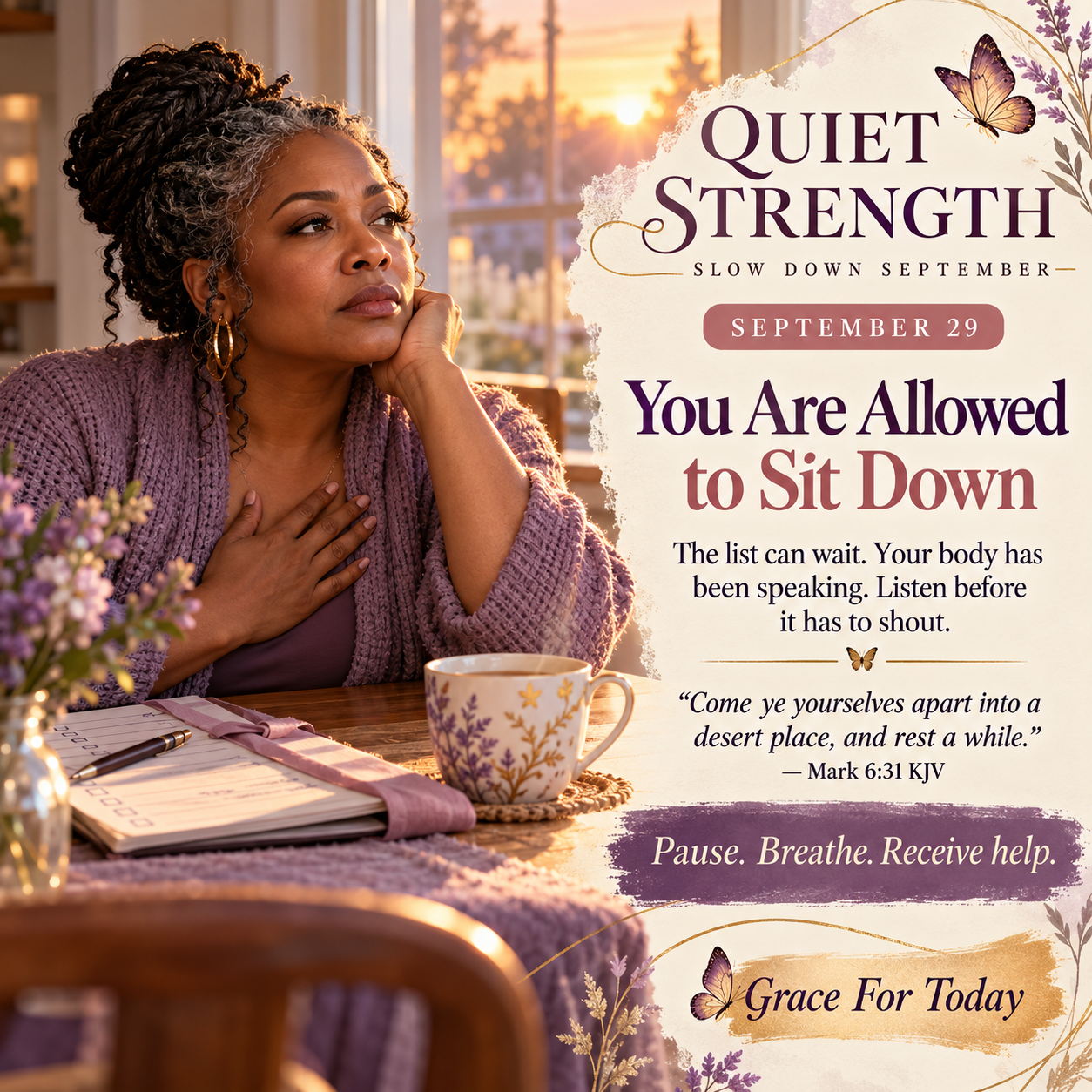 September 29 Quiet Strength caregiver devotional infographic